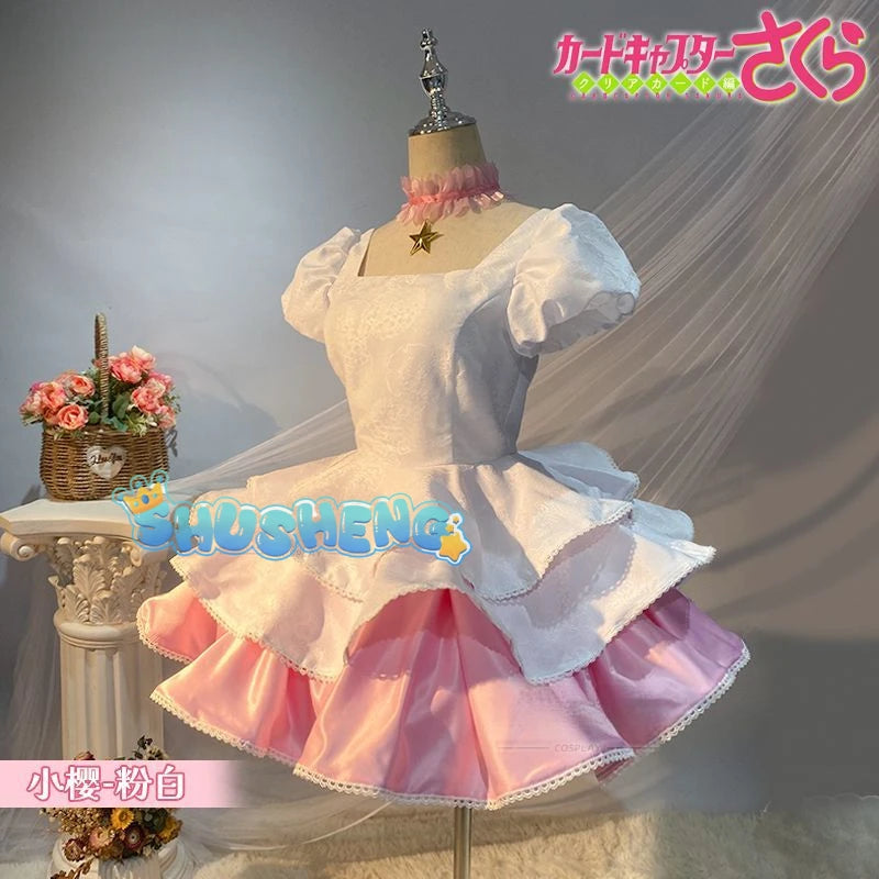 Anime Cardcaptor Sakura Cosplay Kinomoto Sakura Cosplay Costume Wig Pink Lolita Dress Halloween Fancy Cos Party Suit