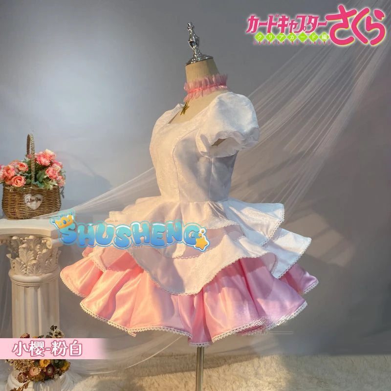 Anime Cardcaptor Sakura Cosplay Kinomoto Sakura Cosplay Costume Wig Pink Lolita Dress Halloween Fancy Cos Party Suit