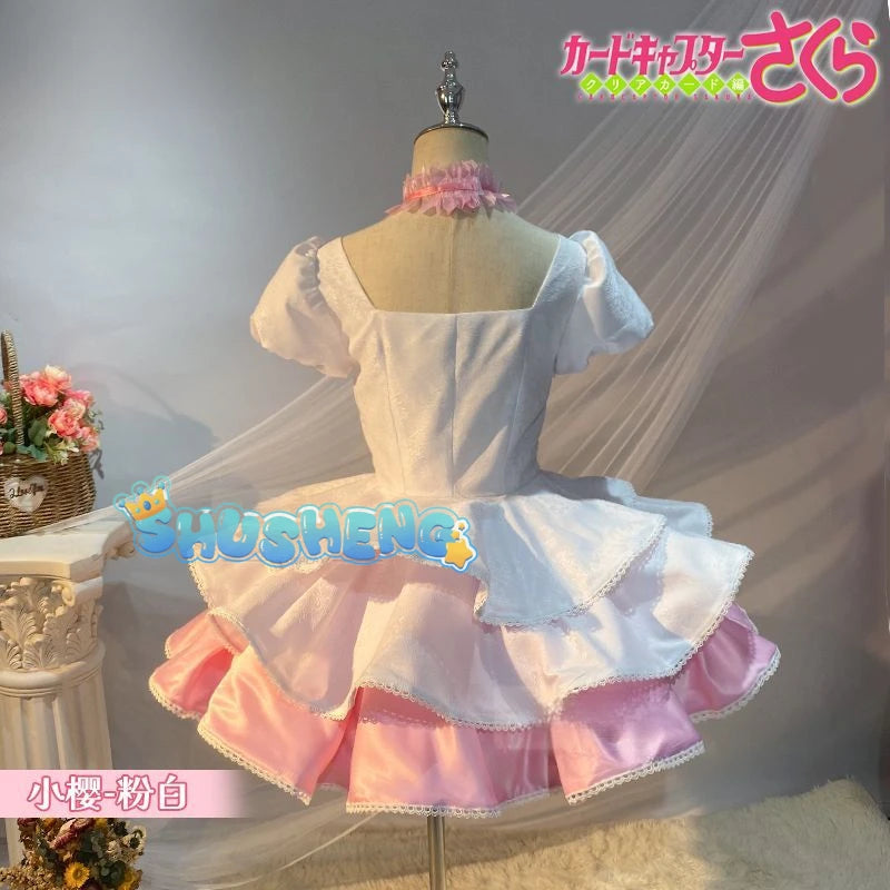 Anime Cardcaptor Sakura Cosplay Kinomoto Sakura Cosplay Costume Wig Pink Lolita Dress Halloween Fancy Cos Party Suit