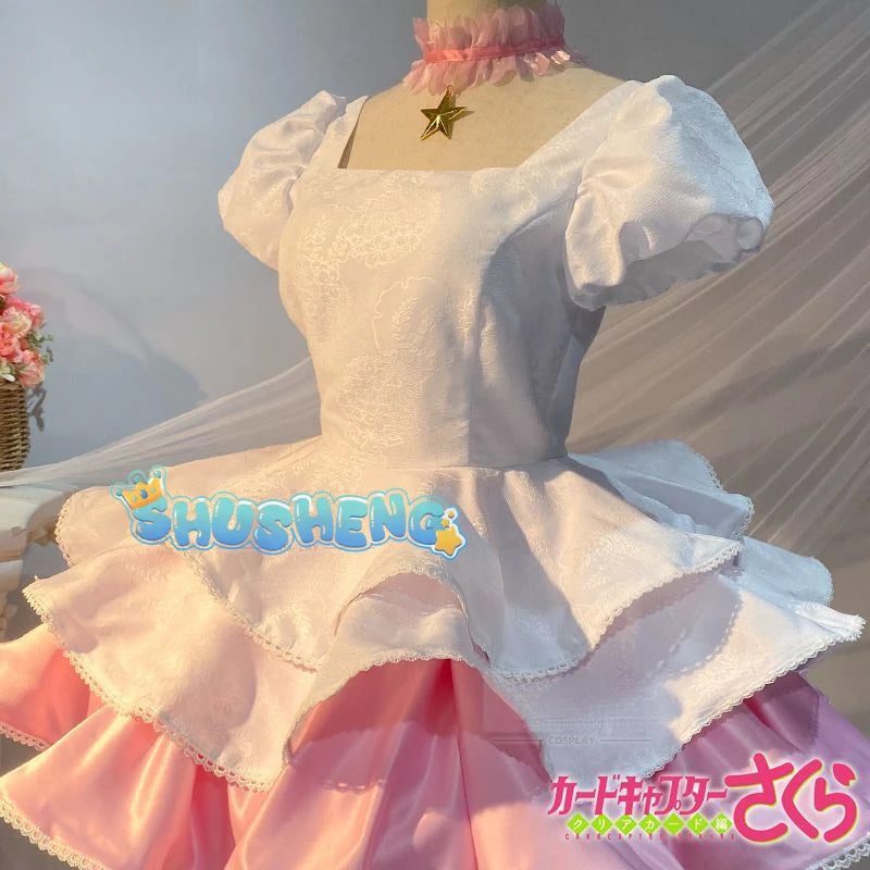 Anime Cardcaptor Sakura Cosplay Kinomoto Sakura Cosplay Costume Wig Pink Lolita Dress Halloween Fancy Cos Party Suit