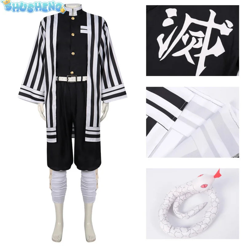 Anime Demon Slayer Kimetsu No Yaiba Iguro Obanai Haori Kimono Cosplay Costume Wig White Snake Prop Halloween Costume