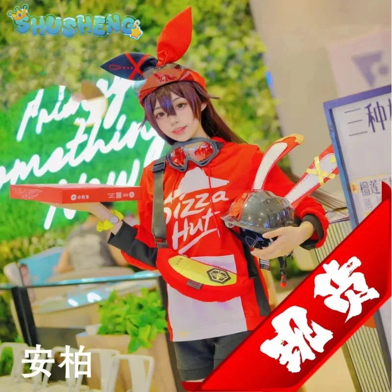 Anime Genshin Impact Amber  Linkage Waiter Game Suit Lovely Uniform Cosplay Costume Halloween Party Outfit  IN STOCK