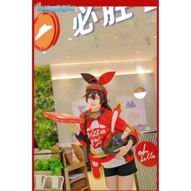 Anime Genshin Impact Amber  Linkage Waiter Game Suit Lovely Uniform Cosplay Costume Halloween Party Outfit  IN STOCK