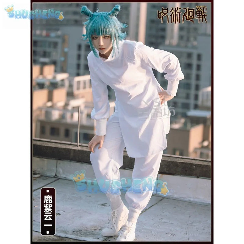 Anime Jujutsu Kaisen Kashimo Hajime Cosplay Costume White Uniforms Suit Wig Halloween Party Costume for Women Men