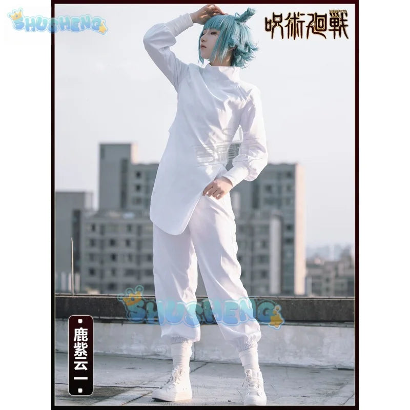 Anime Jujutsu Kaisen Kashimo Hajime Cosplay Costume White Uniforms Suit Wig Halloween Party Costume for Women Men