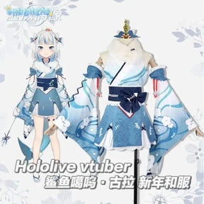 Anime Vtuber Hololive Gawr Gura New Year Kimono Game Suit Lovely Uniform Cosplay Costume Halloween Party Outfit Women