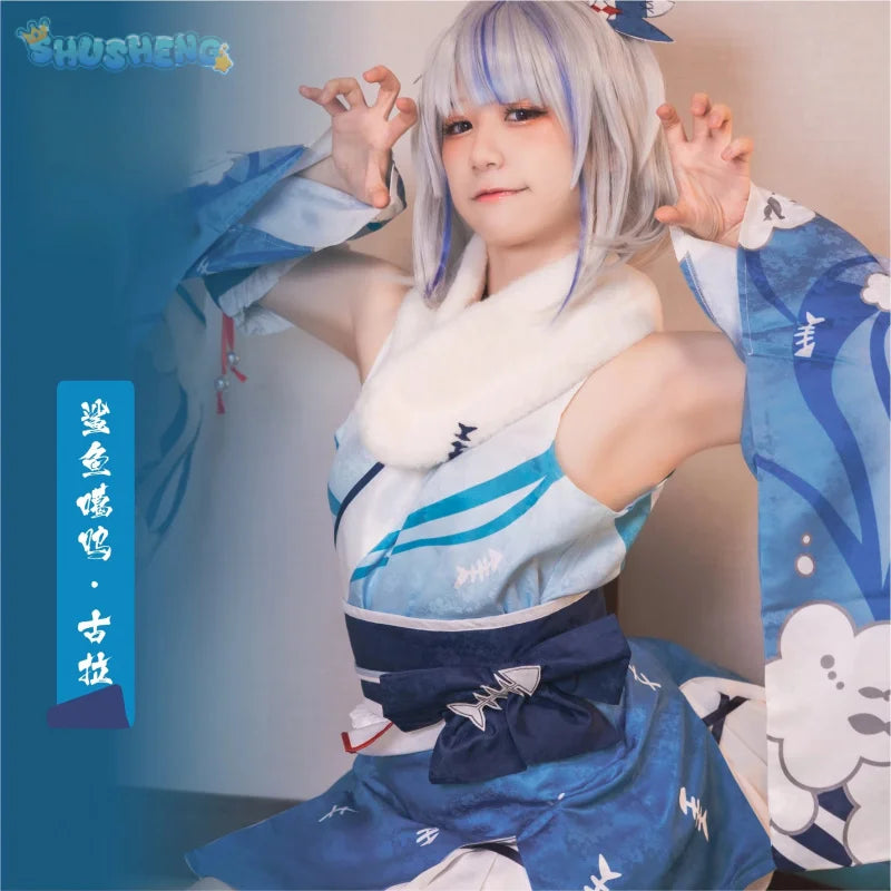 Anime Vtuber Hololive Gawr Gura New Year Kimono Game Suit Lovely Uniform Cosplay Costume Halloween Party Outfit Women