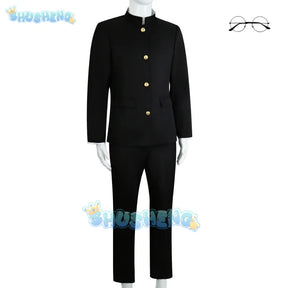 Anime dandadan Ken Takakura cosplay costume okarun school uniform black jacket gakuran outfit glasses Halloween party women men