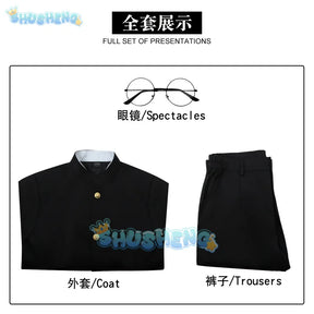 Anime dandadan Ken Takakura cosplay costume okarun school uniform black jacket gakuran outfit glasses Halloween party women men