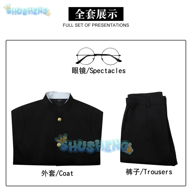 Anime dandadan Ken Takakura cosplay costume okarun school uniform black jacket gakuran outfit glasses Halloween party women men