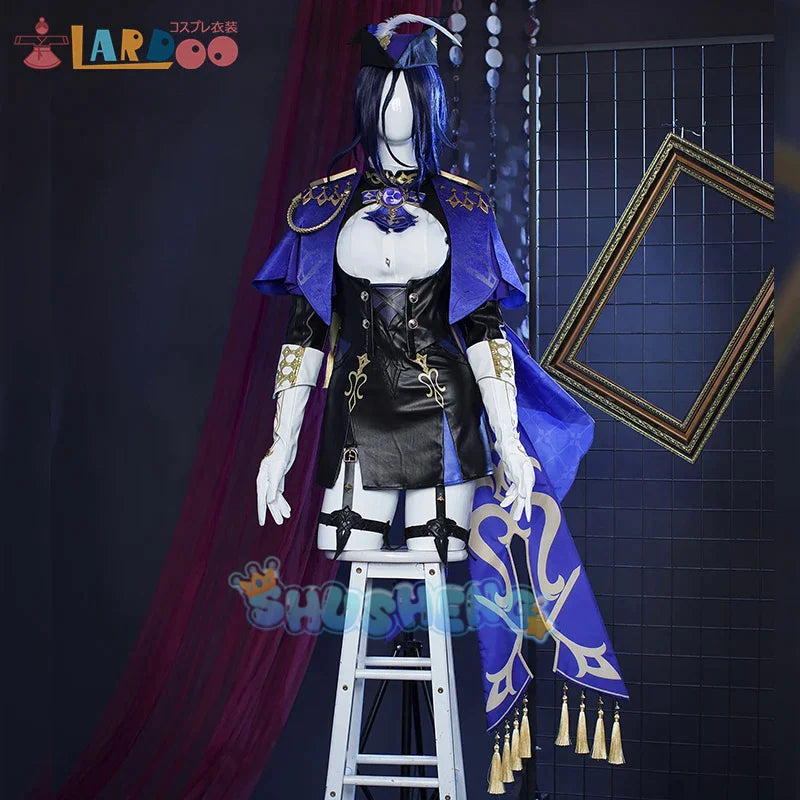 Clorinde Cosplay Kostüm Perücke Hut Spiel Genshin Impact Fontaine Champion Duelist Furinas Leibwächter Ohrringe Umhang Kleid 