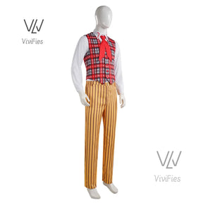 Doctor Colin Baker Cosplay Who Doctor   Long Coat Plaid Vest Pant Suit Costume Fancy Halloween Uniform Outfits S-XXXL