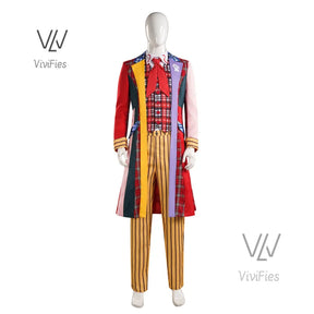 Doctor Colin Baker Cosplay Who Doctor   Long Coat Plaid Vest Pant Suit Costume Fancy Halloween Uniform Outfits S-XXXL