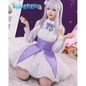 Emilia Cosplay Anime Re:Life In A Different World From Zero Costume Palgantong Dress Halloween Party Role Play Clothing XS-XXXL