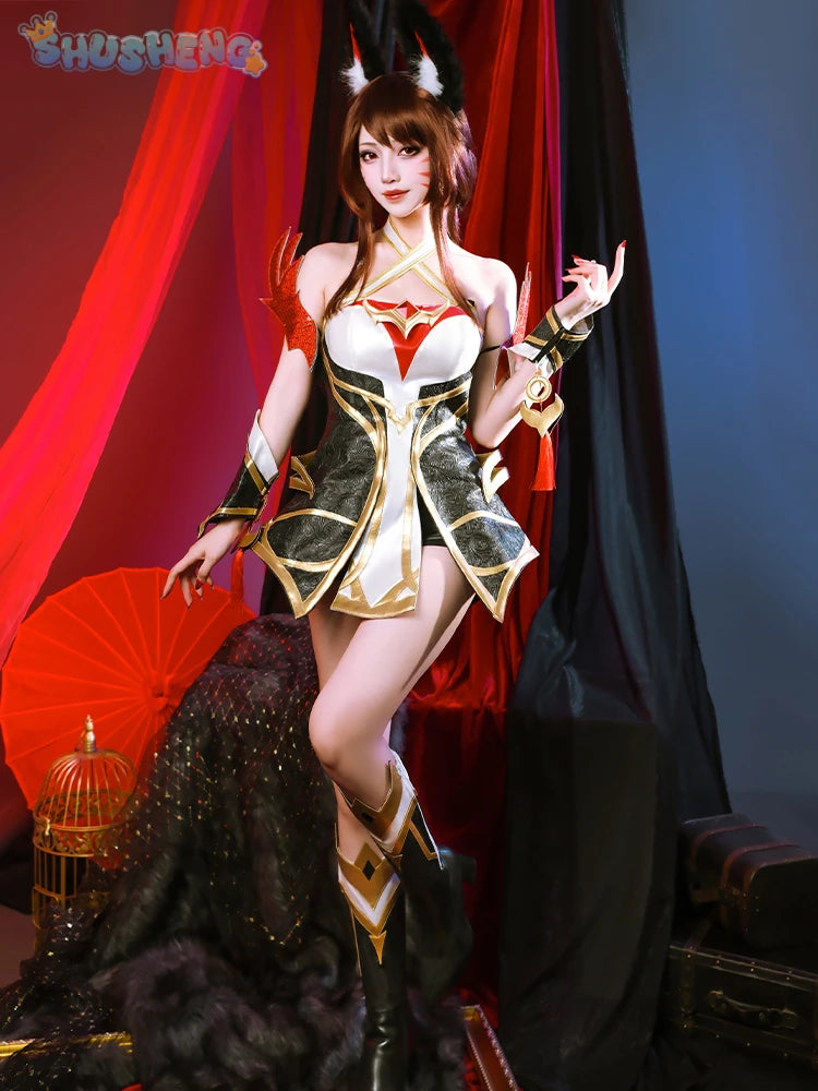 Game LOL Ahri Battle Suit Gorgeous Lovely Uniform Cosplay Costume Halloween Carnival Party Role Play Outfit Women S-XXL