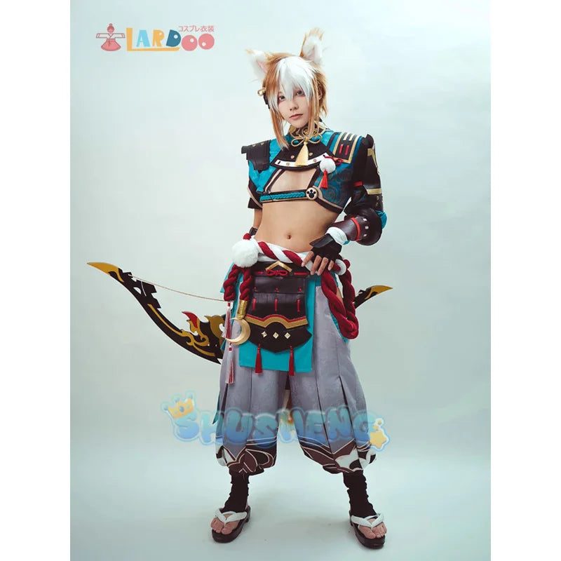 Spiele Genshin Impact Gorou Cosplay Kostüm Männer Blue Fox Boy Halloween Hosen Schwanz Full Set 