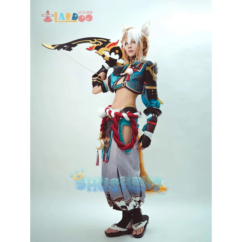 Spiele Genshin Impact Gorou Cosplay Kostüm Männer Blue Fox Boy Halloween Hosen Schwanz Full Set 