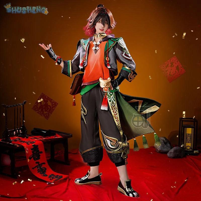 Gaming Cosplay Genshin Impact Costume Coat Waist Decoration Gloves Handsome Uniform Cos Halloween Party Carnival Party Costume