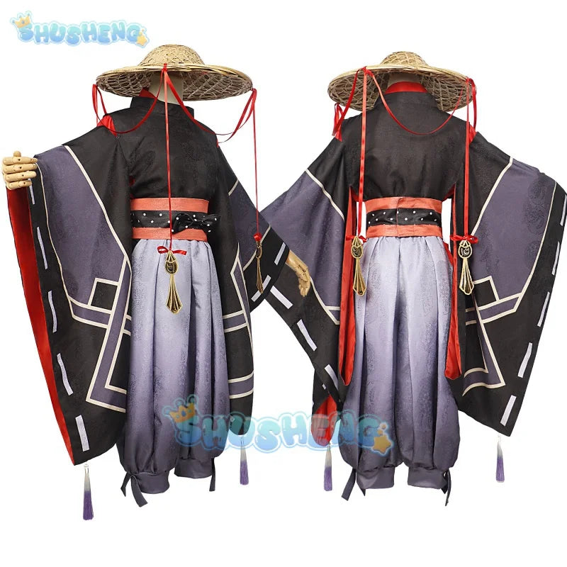 Genshin Impact Black Balladeer Cosplay-Kostüm, Anime-Spiel, Herren, Cos Wanderer Kunikuzushi Scaramouche, komplettes Set 