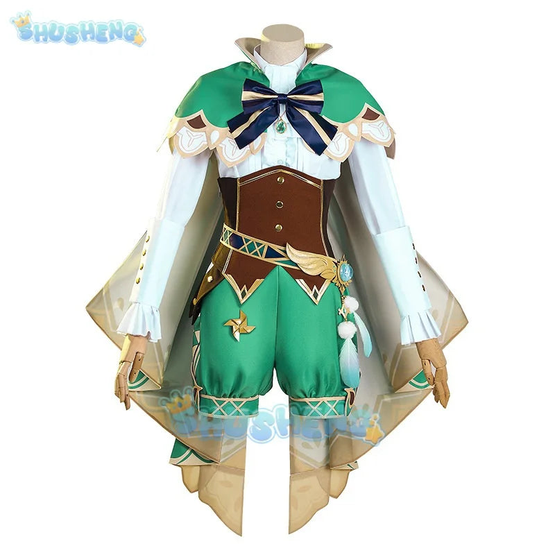 Genshin Impact Cosplay Venti Kostüm Partykleid mit Perücke Erwachsene Frauen Halloween Karneval Cos Kleidung Outfit 