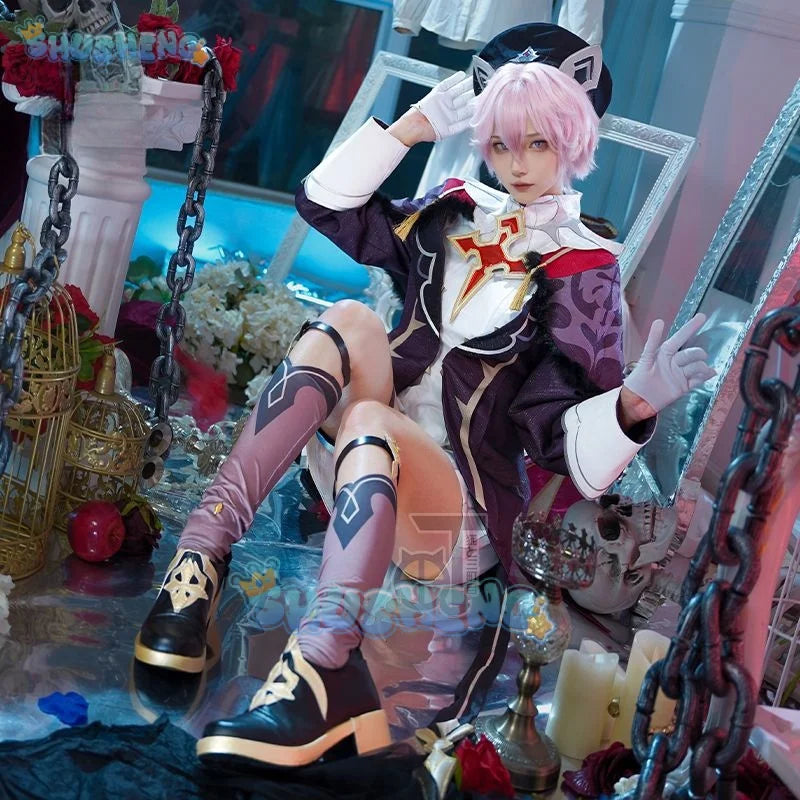 Genshin Impact Dahlia Cosplay Kostüm Mütze Uniform Shorts Handschuhe Strümpfe Vampir Heterochromia Boy Fontaine Moon City 