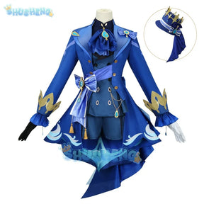 Genshin Impact Fontaine Charakter Focalors Cosplay Kostüm Komplettset mit Hut Gemusterte Stoffe Focalors Uniform 