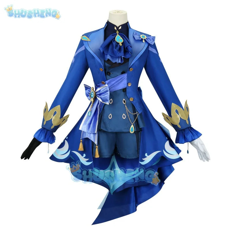 Genshin Impact Fontaine Charakter Focalors Cosplay Kostüm Komplettset mit Hut Gemusterte Stoffe Focalors Uniform 