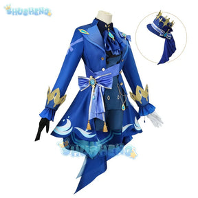 Genshin Impact Fontaine Character Focalors Cosplay Costume Full Set With Hat Patterned Fabrics Focalors Uniform