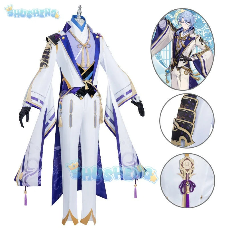 Genshin Impact Kamisato Ayato Cosplay Kostüm Uniform Perücke Anime Halloween Kostüme für Männer Spiel 