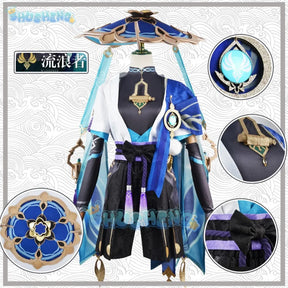 Genshin Impact Kunikuzushi Wanderer cosplay costume and Wanderer wig,Wanderer shoe