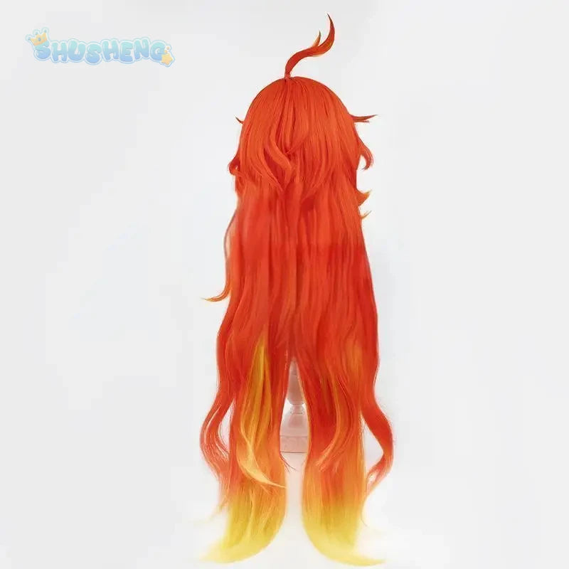 Genshin Impact Mavuika Cosplay Wig Sunglasses Red Yellow Long Hair Natlan Halloween Party for Women Girls