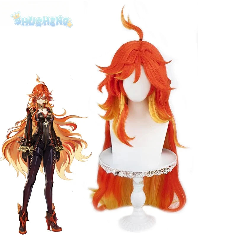 Genshin Impact Mavuika Cosplay Wig Sunglasses Red Yellow Long Hair Natlan Halloween Party for Women Girls