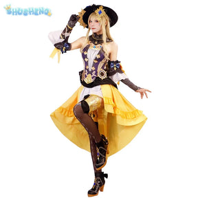 Genshin Impact Navia Cosplay Kostüm Perücke Hut Set Frauen Kleid Uniform Halloween Party für Mädchen 