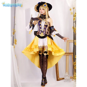 Genshin Impact Navia Cosplay Kostüm Perücke Hut Set Frauen Kleid Uniform Halloween Party für Mädchen 