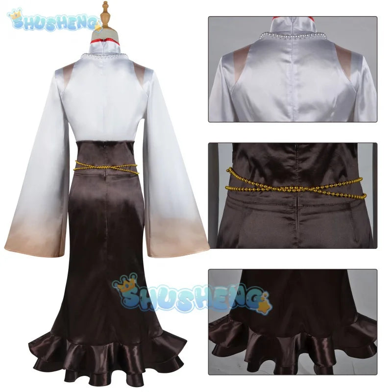 Genshin Impact Ningguang Yelan Cosplay Pizza Hut Costume Wig Cosplay Anime Game Maid Dress Uniform Full Set Halloween Costume