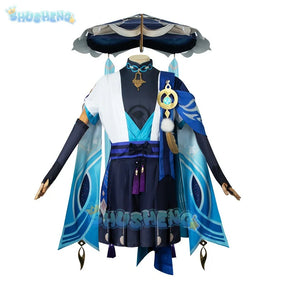 Genshin Impact Wanderer Scaramouche Cosplay Costume Set and Bamboo hat