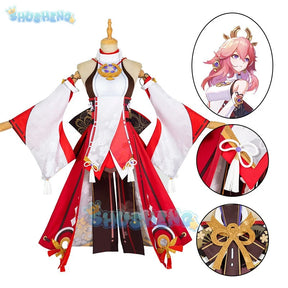 Genshin Impact Cos Yae Miko Cosplay Uniform Kleid Outfits Halloween Kostüme für Frauen 