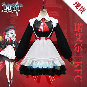 Genshin Impact x KFC Noelle Cosplay-Kostüm für Damen, Dienstmädchen-Lolita-Kleid mit Hut, Halloween-Karnevals-Outfit 