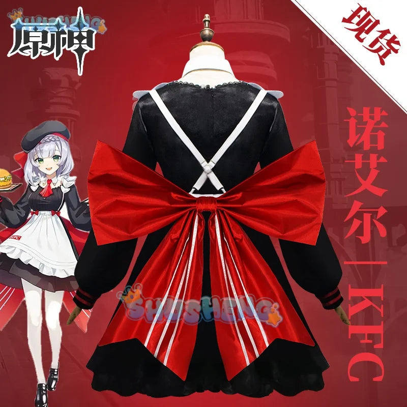 Genshin Impact x KFC Noelle Cosplay-Kostüm für Damen, Dienstmädchen-Lolita-Kleid mit Hut, Halloween-Karnevals-Outfit 