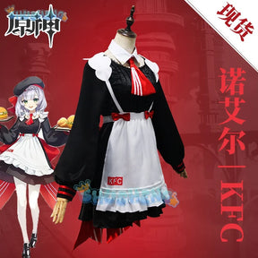 Genshin Impact x KFC Noelle Cosplay-Kostüm für Damen, Dienstmädchen-Lolita-Kleid mit Hut, Halloween-Karnevals-Outfit 