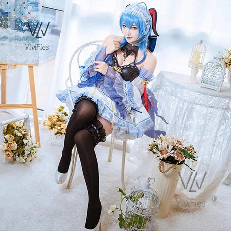 IN STOCK Ganyu Cosplay Maid Dress Game Genshin Impact Cosplay Ganyu Maid Halloween Costumes Genshin Fanart Maid Outfit