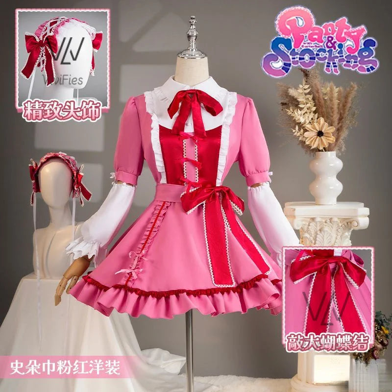 IN STOCK Panty& Stocking with Garterbelt Stocking Anarchy Cosplay Costume Wig Pink Lolita Dress Woman Sexy Kawaii Halloween Suit