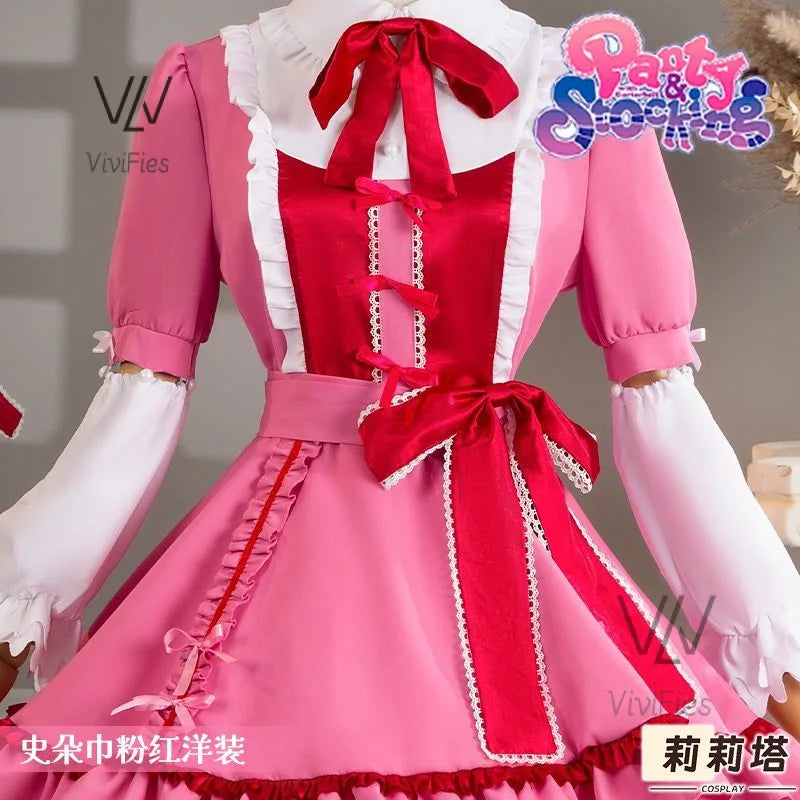 IN STOCK Panty& Stocking with Garterbelt Stocking Anarchy Cosplay Costume Wig Pink Lolita Dress Woman Sexy Kawaii Halloween Suit