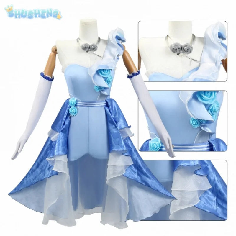 Shusheng-N Identity V Demi Bourbon Barmaid Rose Cosplay Costume Role Play Comic With Dress Hallowmas Party Wigs Animation Prop