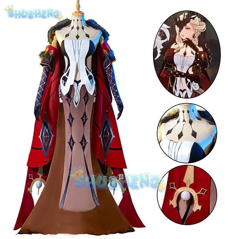 La Signora Cosplay Genshin Impact La Signora cos Costume Dress Woman Headwear Cloak Outfits