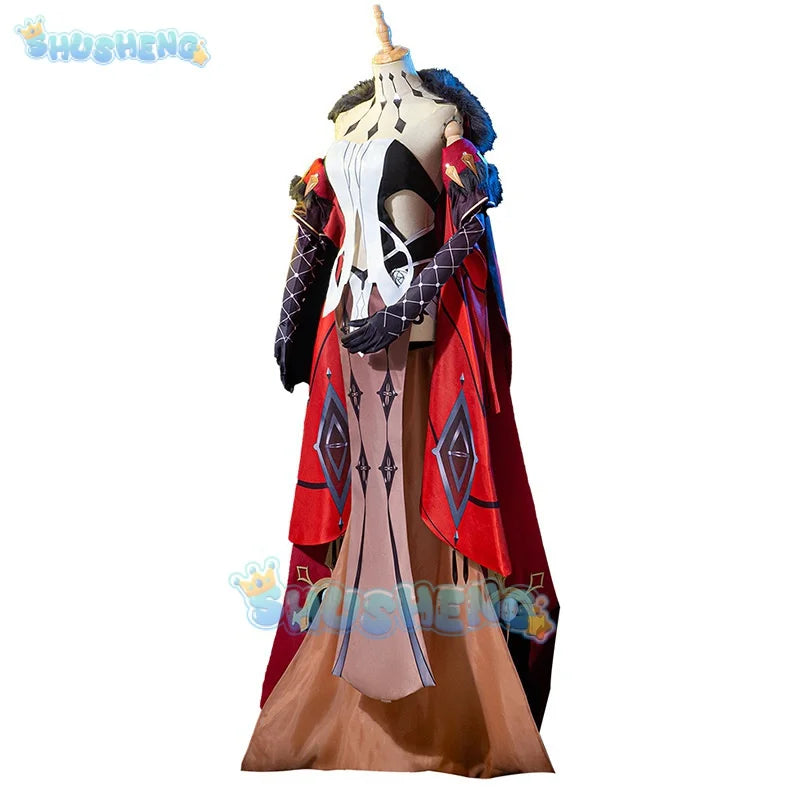 La Signora Cosplay Genshin Impact La Signora Cos Kostüm Kleid Frau Kopfbedeckung Umhang Outfits 