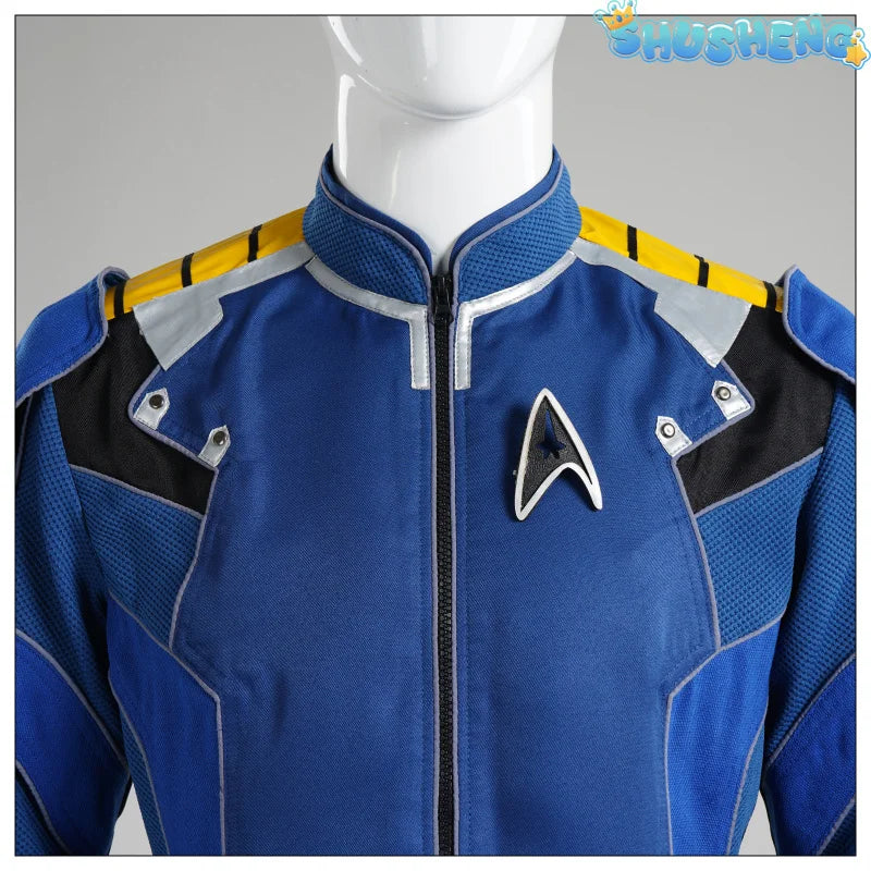 Movie Star Cosplay James Tiberius Captain Costume Kirk Trek Men's Blue Jacket Pants Uniform with Shoes Halloween Outfit