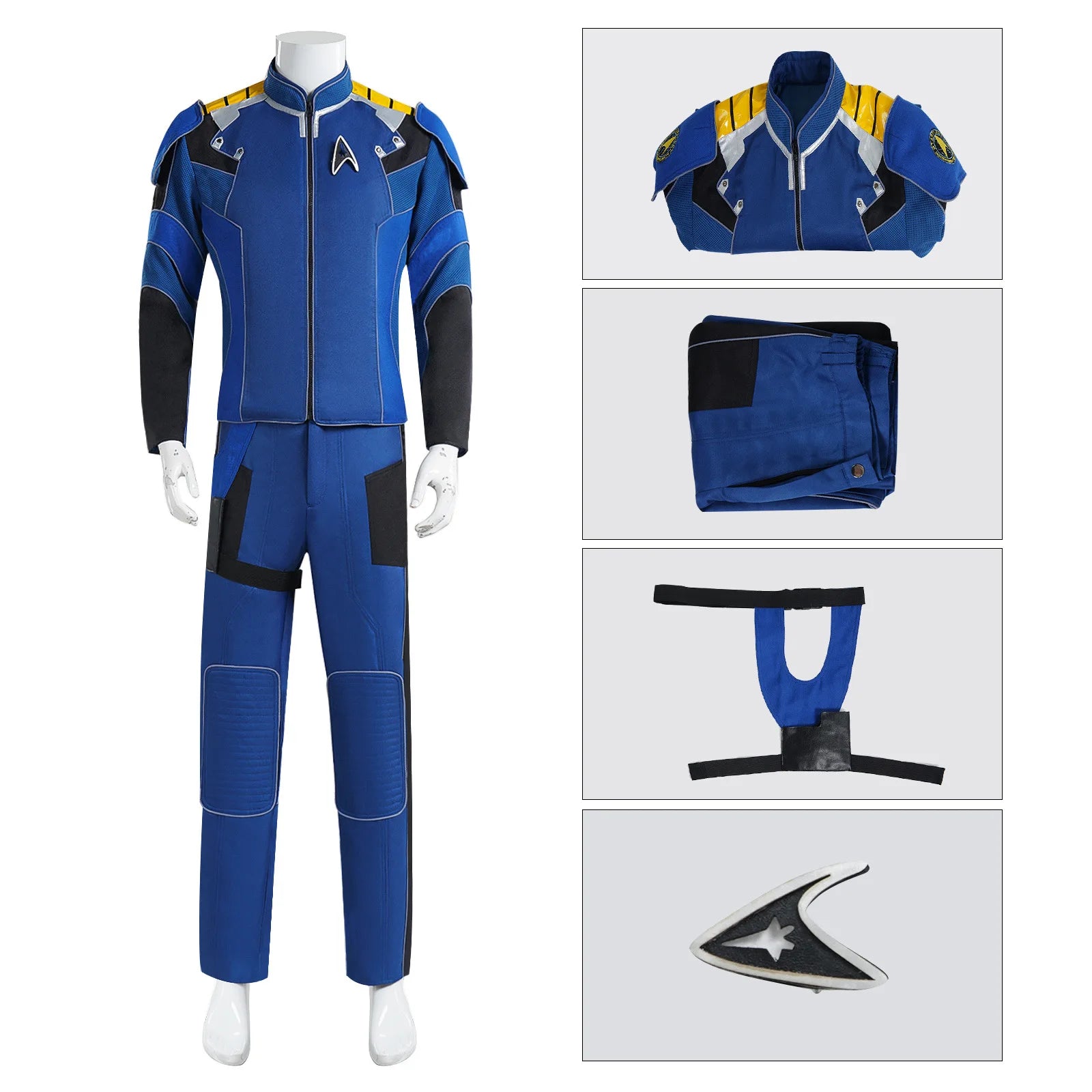 Movie Star Cosplay James Tiberius Captain Costume Kirk Trek Men's Blue Jacket Pants Uniform with Shoes Halloween Outfit