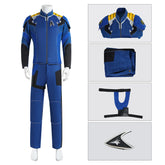 Movie Star Cosplay James Tiberius Captain Costume Kirk Trek Men's Blue Jacket Pants Uniform with Shoes Halloween Outfit