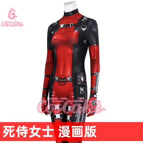 New Deadpool 3 Lady Cosplay Cosutme Wade Winston Wilson Jumpsuit Headgear Suit Halloween Women's Version Upgraded version